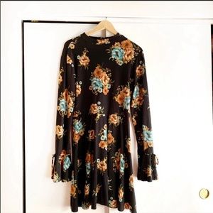 Black floral boho dress with bell sleeves